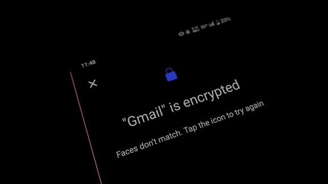 New Delhi, India - January 19 2026: Gmail Encryption Error on Mobile - Face Recognition Failure