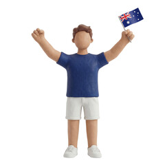 Faceless 3D Clay Male Character Victory Pose With Flag Isolated on White