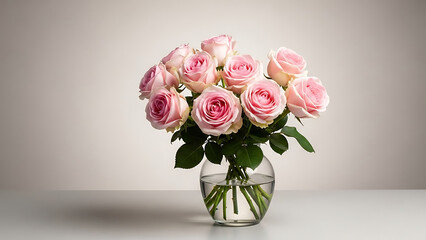 Fototapeta premium Delicate pink roses in a clear vase