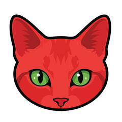 Obraz premium A cartoon red cat head with green eyes