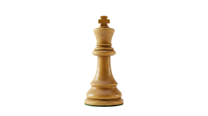 Classic wooden chess king piece, symbol of leadership, strategy, and game victory Transparent background