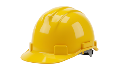 Bright yellow safety hard hat for construction, engineering and industrial head protection Transparent background