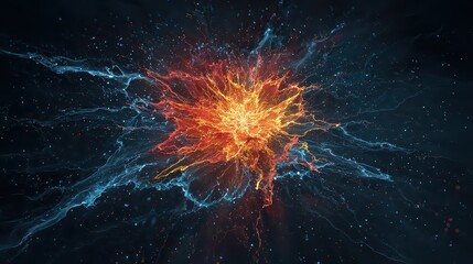 Abstract Orange and Blue Light Particle Explosion on Dark Background