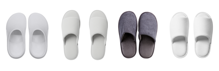 a clean arrangement of various indoor slippers, showcasing different styles and materials for home comfort and relaxation.