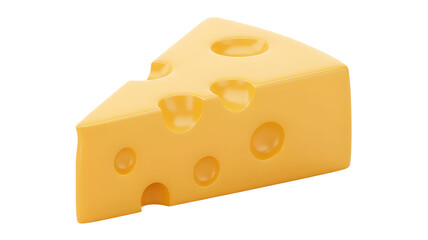 Swiss cheese wedge with holes isolated on white, yellow dairy product snack for breakfast and gourmet appetizers 3d illustration Transparent background