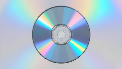 Blank CD or DVD disc with rainbow holographic reflection, digital media mockup. Isolated on transparent background, png