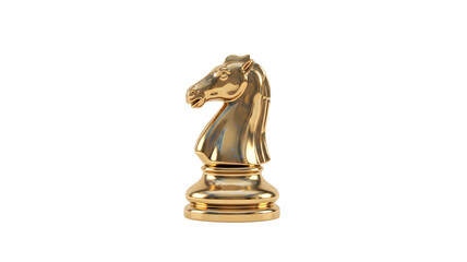 Shiny gold knight chess piece isolated on white, leadership and strategic competition concept for business success 3d illustration Transparent background