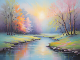 beautiful river and forest in the mountains