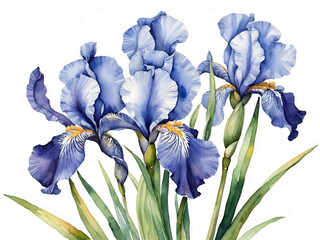 watercolor iris flower isolated on white background