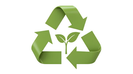 Fototapeta premium Green Recycling Symbol with Small Plant Leaves for Environmental Conservation and Eco Friendly Sustainability Concept Transparent background