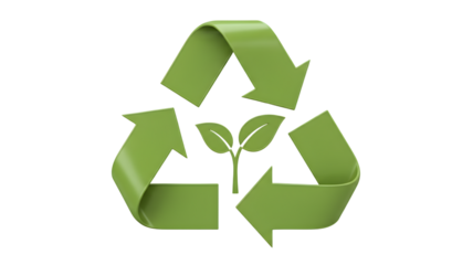 Green Recycling Symbol with Small Plant Leaves for Environmental Conservation and Eco Friendly Sustainability Concept Transparent background
