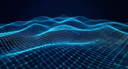 Abstract blue digital wave grid background, futuristic cyber terrain and big data landscape concept