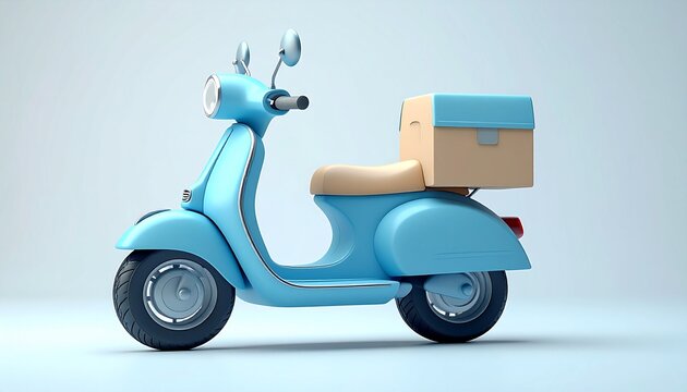 A retro 3d illustration of a vintage moped or Italian scooter isolated on white, featuring a classic engine design for motor transportation and city ride delivery as a toy cartoon icon