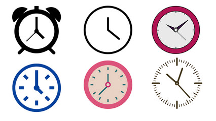 Minimal Clock Timer Icon Set with Analog Time Symbols 