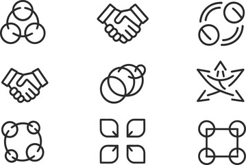 Title: Set of teamwork and collaboration with various symbols and charts