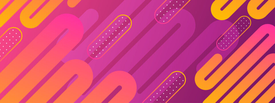Playful magenta and orange background with rounded stripes and dots