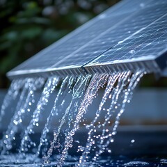 Delicate rinsing of solar panels with fresh water, blurry foreground. isolated with white highlights  high resolution   for isolate image