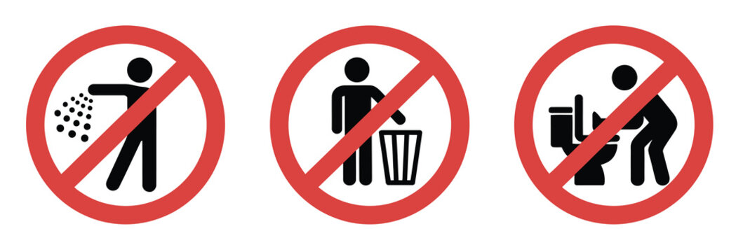 Do Not Litter no littering rubbish trash symbol, toilet warning sign logo, classic style vector design, transparent background.
