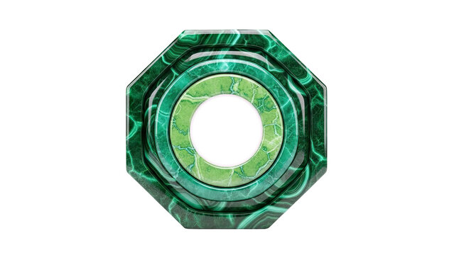 Octagonal Malachite Object with Concentric Rings