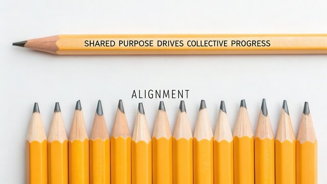 A row of identically sharpened yellow pencils aligned perfectly on a white surface