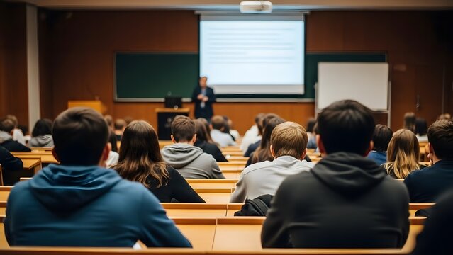 Students in a classroom listening to a lecture