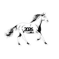 Running Horse Vector Illustration with 2026 Year Typography