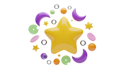 3D Star and Celestial Elements on White Background
