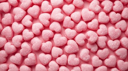 A collection of pink heart-shaped candies