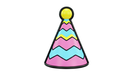 3D Party Hat with Pink, Blue, and Yellow Zigzag Pattern