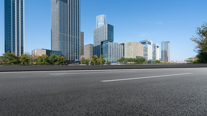 Urban Road with Modern Skyscrapers in City