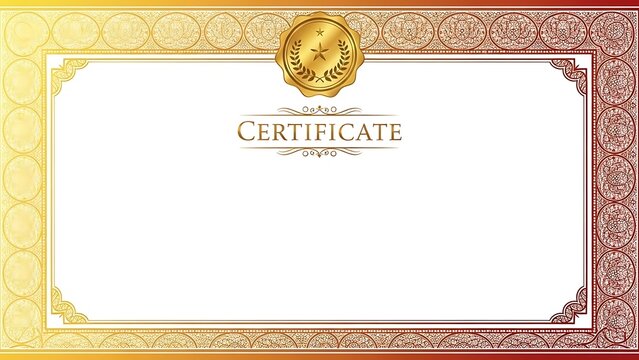 Gold and red certificate template with star and laurel wreath seal