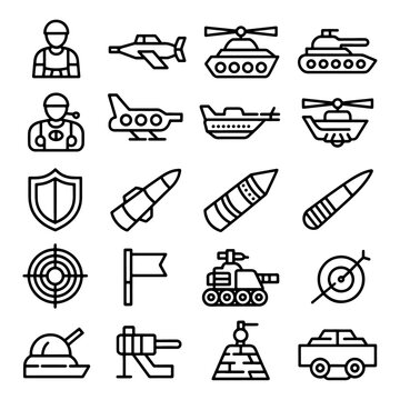 Qualityful Military and war line icon set
