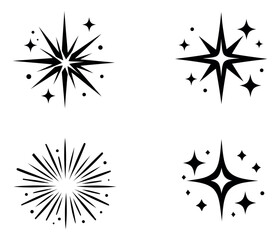 Fototapeta premium Graphic sparkle effects set featuring diverse starbursts and shine elements for design projects