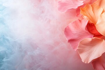 Soft Pink Flower Petals Against a Dreamy Background of Pink and Blue Smoke