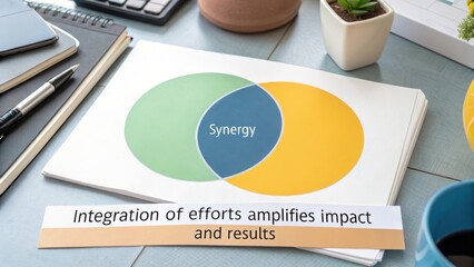 Venn Diagram Illustrating Synergy and Integration of Efforts Amplifying Impact and Results on a Business Desk