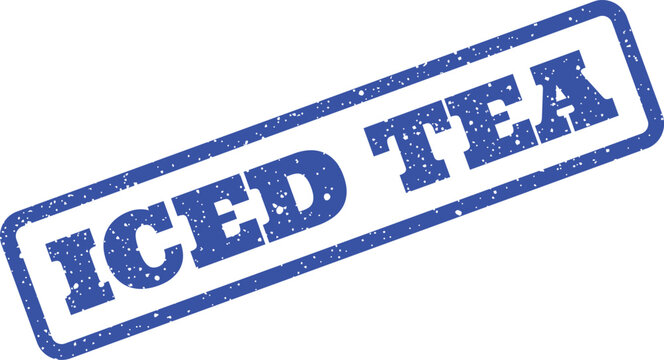 A textured rectangular rubber stamp prominently featuring the refreshing words ICED TEA for beverages or cafe menus