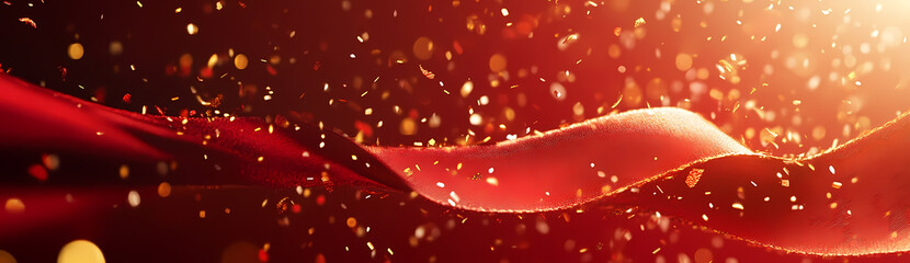 Dynamic Red Fabric with Sparkling Particles