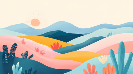 Colorful Hillscape with Sun