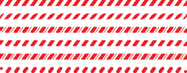 Candy cane straight line set. Christmas candy cane straight line border with red striped pattern. Striped candy cane straight line. Christmas sweet decoration. Striped candy lollipop pattern.