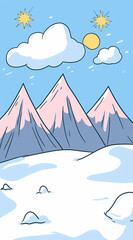 Cartoon Snowy Mountain Landscape Illustration