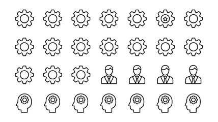 Obraz premium Team, settings and idea icons set representing collaboration, management and workflow 