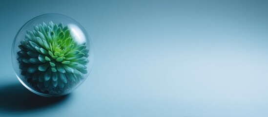 Green plant in a glass sphere.