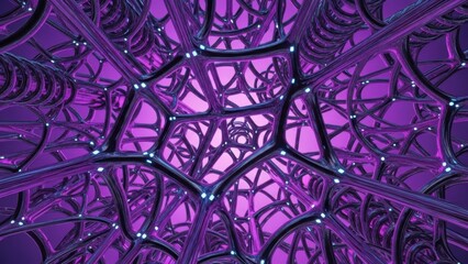 Complex network structure with purple background and blue nodes