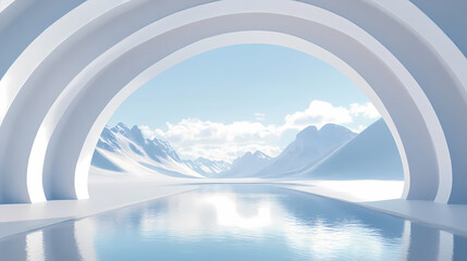 Modern Architectural View of Snowy Mountains