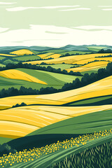 Serene Rolling Hills Landscape Illustration