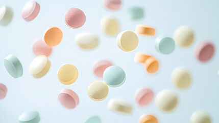 Colorful Pills in Mid-Air
