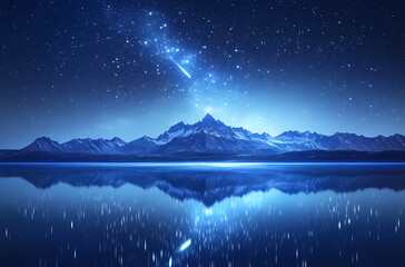 Starry Night Majestic Mountain Reflection