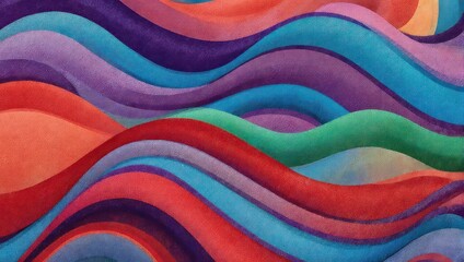 Abstract, wavy, vibrant stripes of color.  A dynamic mix of reds, blues, purples, and oranges
