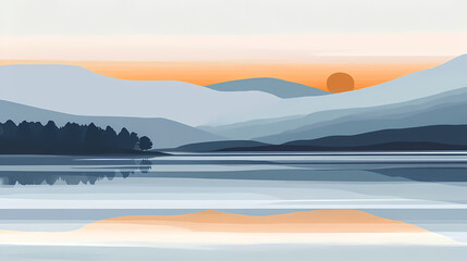 Peaceful Mountain Lake Sunrise Landscape