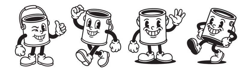 Paint Bucket and Can Cartoon Mascot Characters